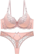 Women's Exotic Lingerie Sets Floral Mesh Lace Full Cover Underwire Push Up Bra and Panty Set 2 Piece Lingerie Set
