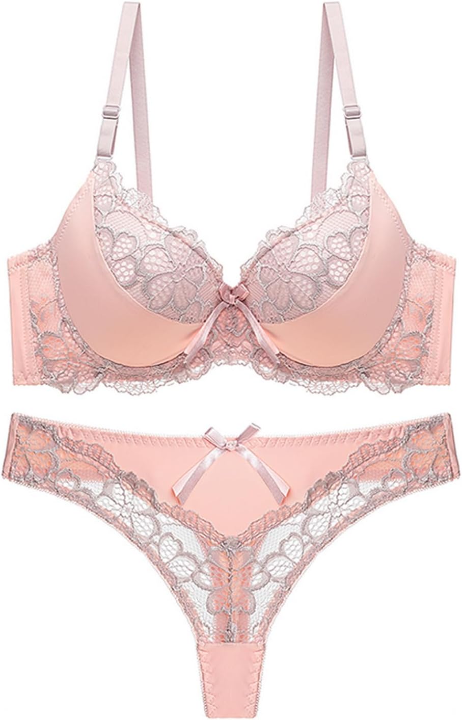 Women's Exotic Lingerie Sets Floral Mesh Lace Full Cover Underwire Push Up Bra and Panty Set 2 Piece Lingerie Set