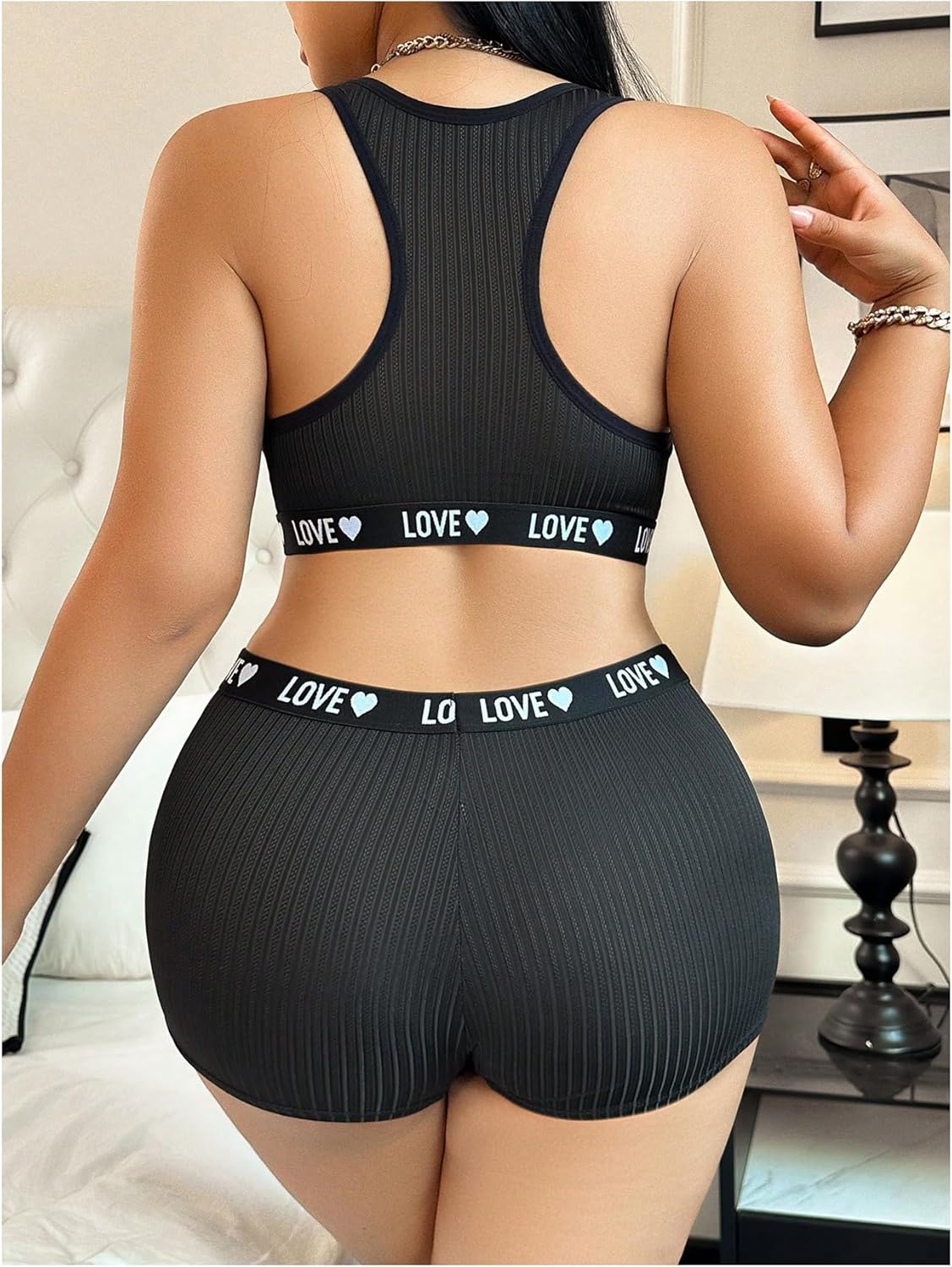OYOANGLE Women's Plus Size 2 Piece Lingerie Set Letter Print Matching Sports Bra and Boyshorts Panties Underwear