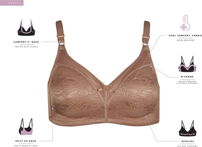 Bali Women's Wireless Lace Bra, Double Support Lace Bras for Women, Stay-in-Place Straps, Full Coverage, Comfortable